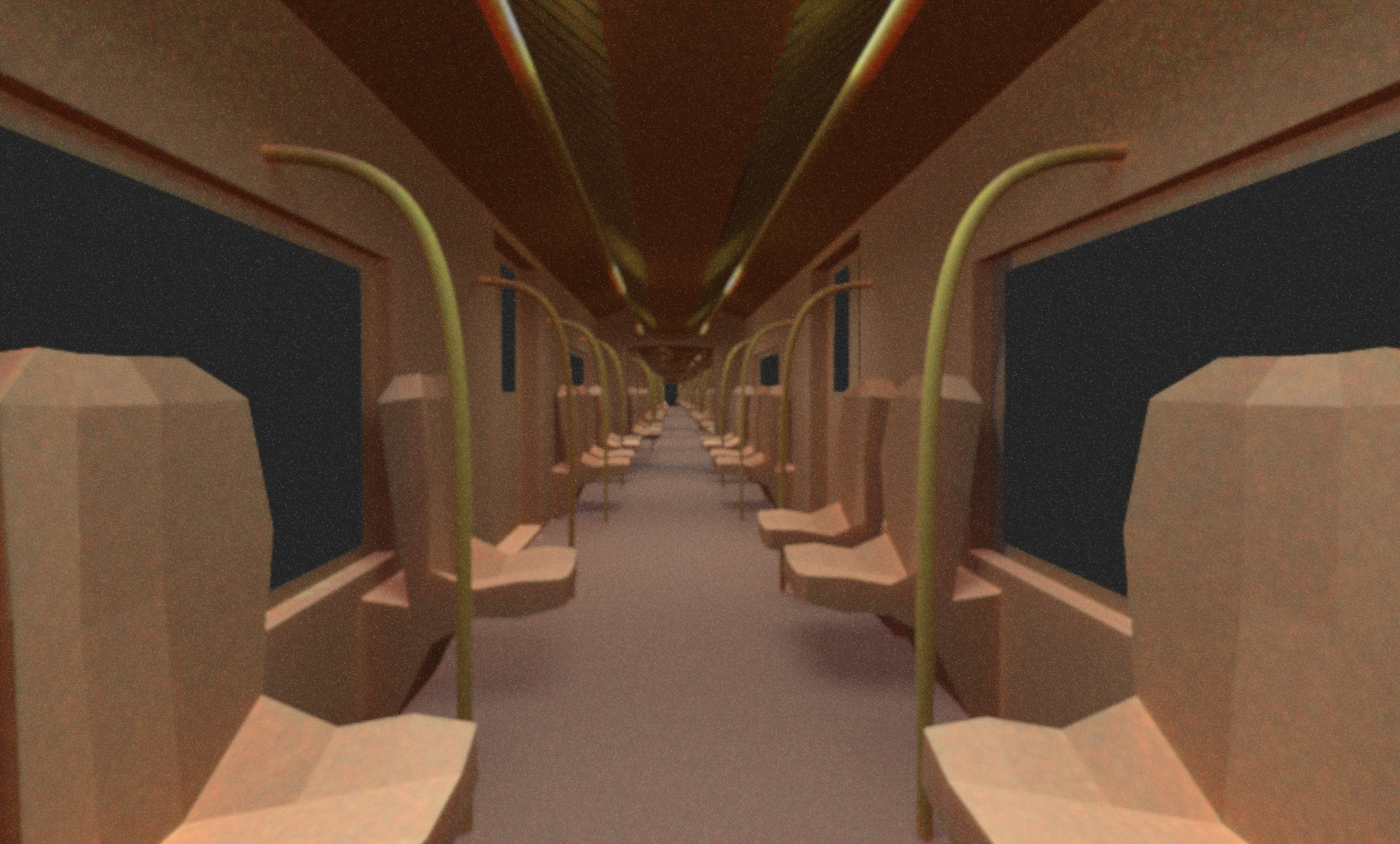 A view down the subway, kind of PS2-level graphics, with film grain and depth of field